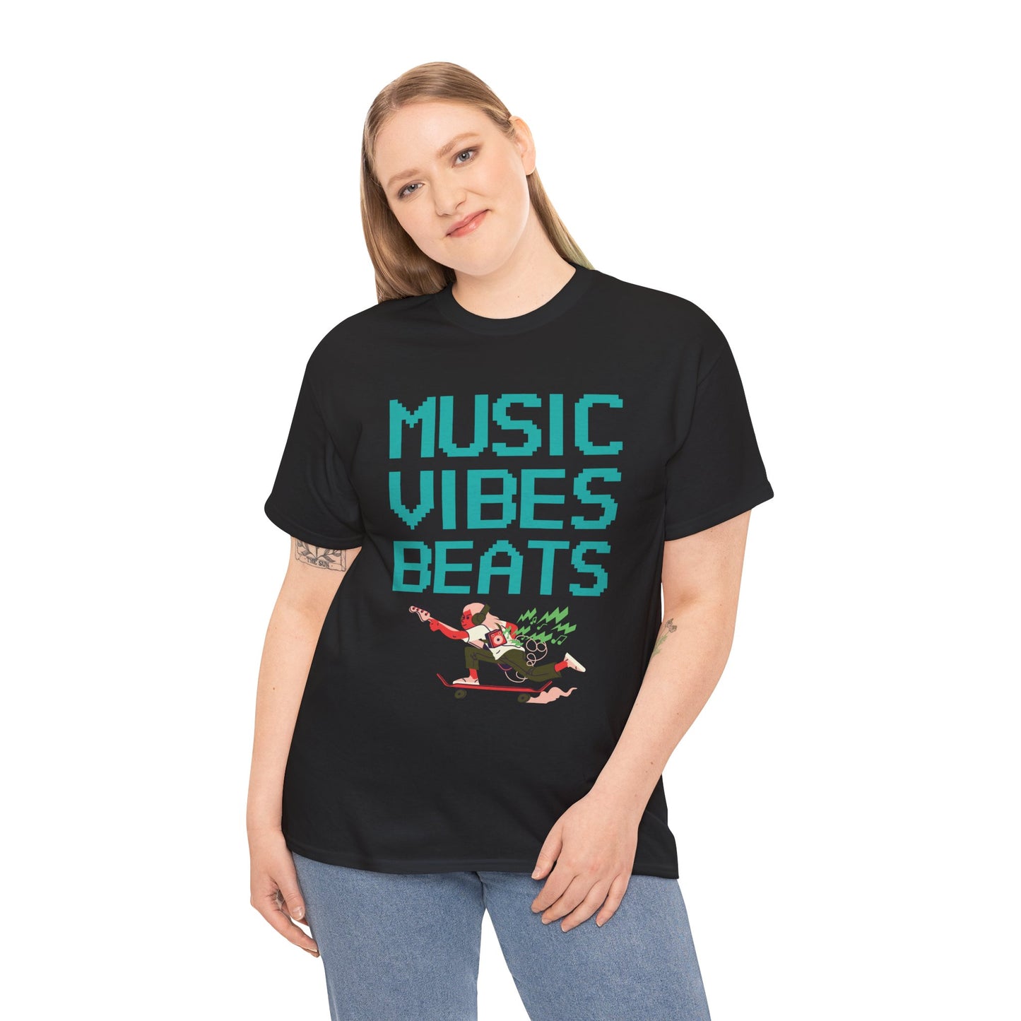 Unisex Heavy Cotton Tee | Music, Vibes, Beats